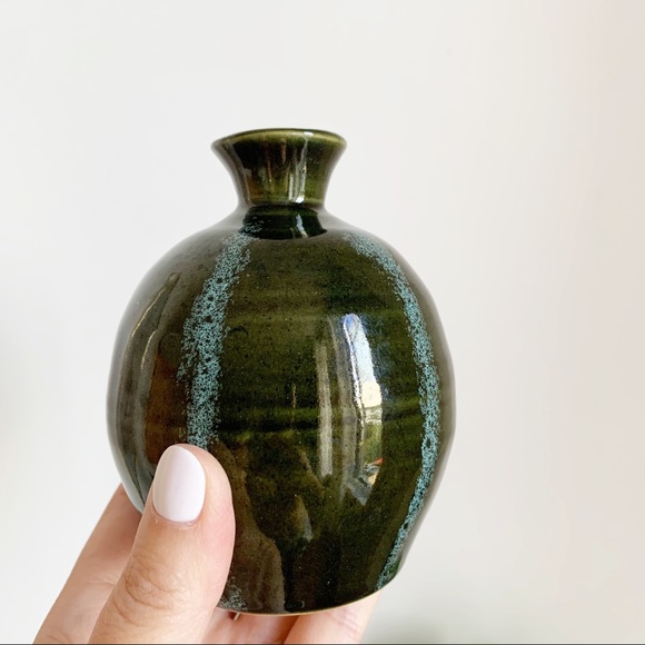 Vintage Other - Vtg Bermuda Pottery Small Green Blue Vase Flower